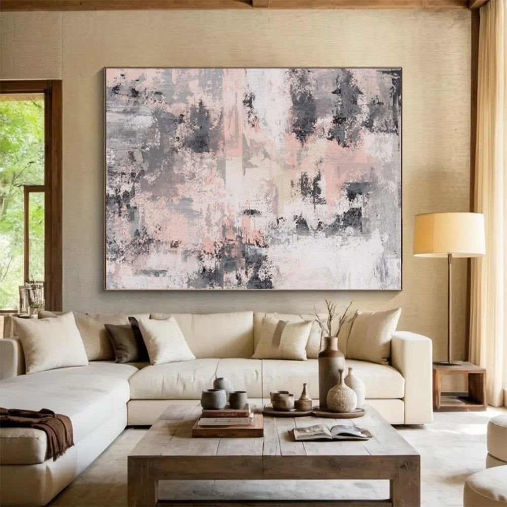 “Muted Pink - Gray Abstract Fusion” - Subtle Abstract Painting On Canvas PS0051