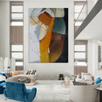 “Color - Blocked Abstract with Orange, Green, and Brown” - Abstract Painting On Canvas PT1993