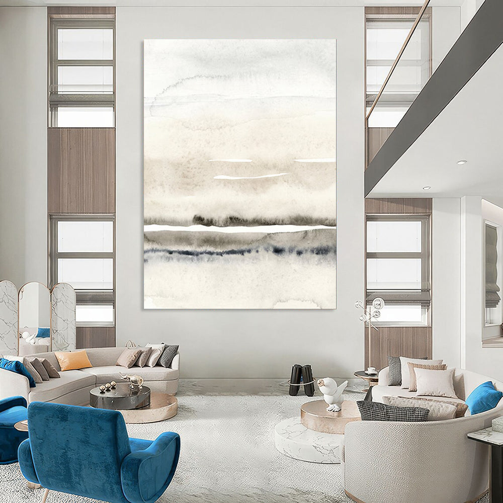 “Soft Gray - Beige Watercolor Wash” - Watercolor Painting On Canvas PT2054
