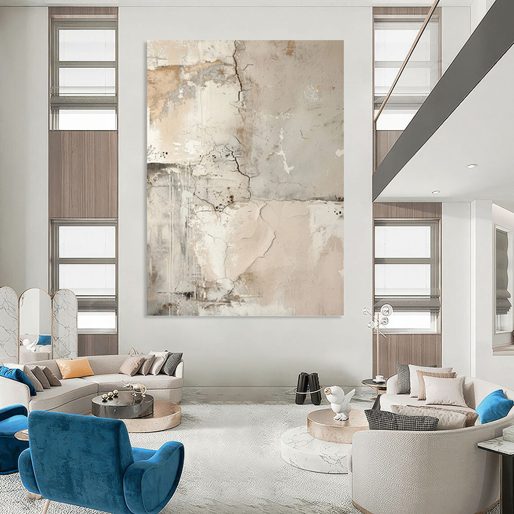 “Neutral - Toned Cracked Abstract” - Textured Abstract Painting On Canvas PT1251