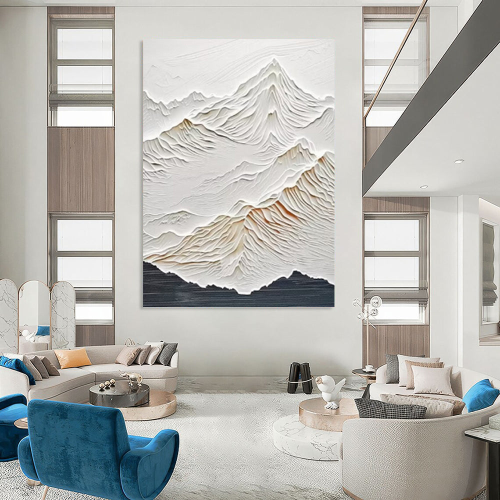 “White Textured Mountain Relief Painting” - Minimalist Landscape Relief On Canvas PT0985