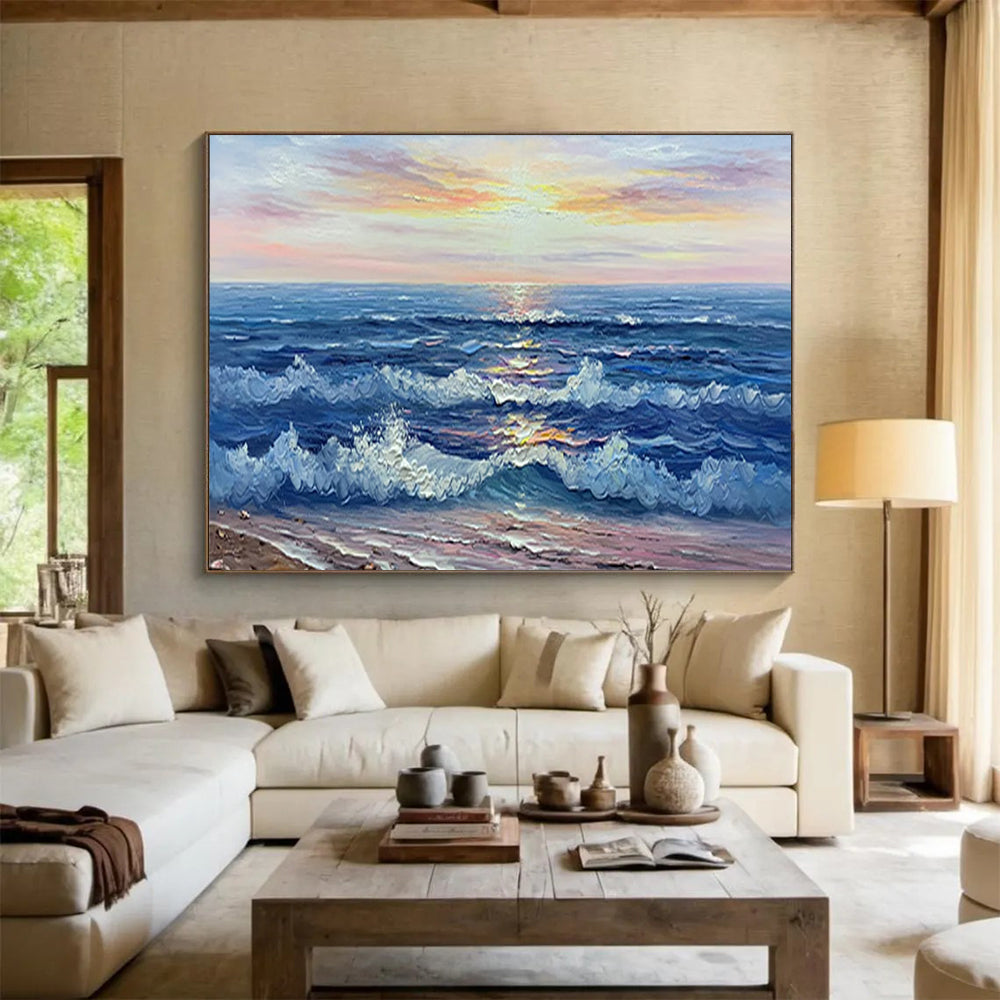 “Sunset Sea Waves” - Impressionistic Seaside Painting On Canvas PT218