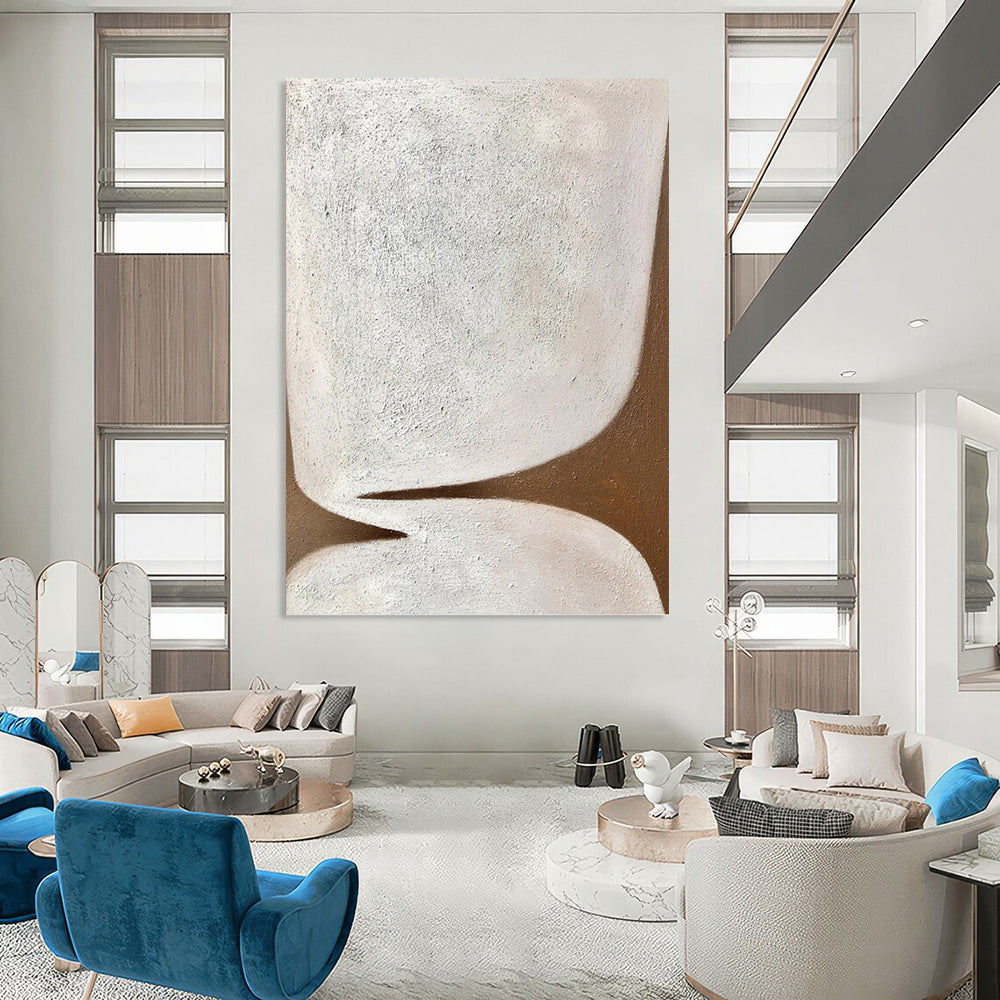 “White - Brown Abstract Forms” - Minimalist Abstract Painting On Canvas PT1179
