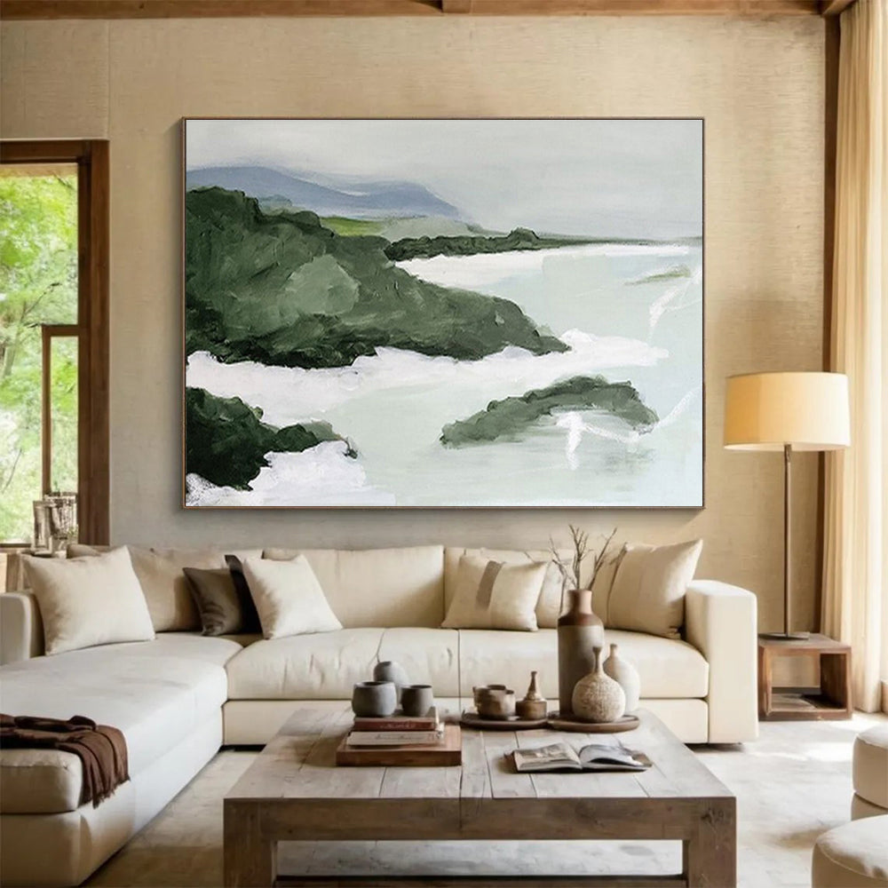 “Green Coastal Landscape Abstract” - Landscape Abstract Painting, Suitable for Beach House & Bedroom DKS603