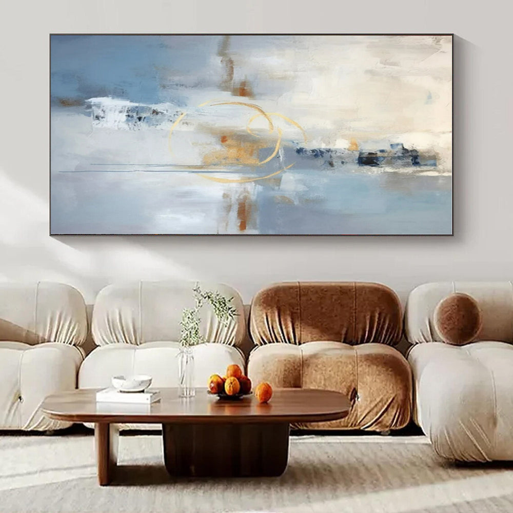Blue, White, Gold with Abstract Forms "Golden Abstraction" Abstract Painting On Canvas PS1333