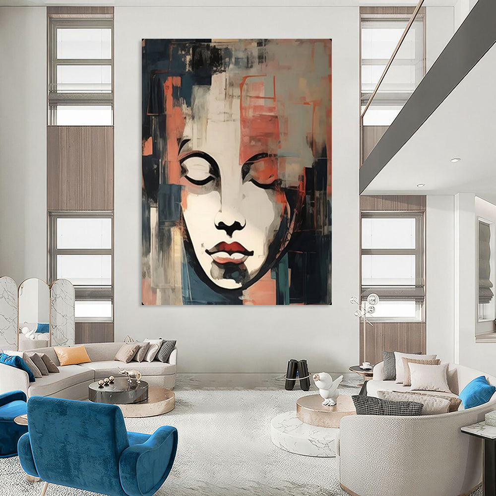 Abstract Contemplation Cubist - Inspired Face, Painting On Canvas PT2158