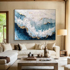 Blue and Gold Textured Waves Contemporary Abstract Painting On Canvas DKS156