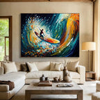 “Color Burst Surfing” - Expressionist Action Painting On Canvas PT259