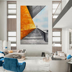“Orange Wall & Stairway” - Architectural Abstract Painting On Canvas DS281