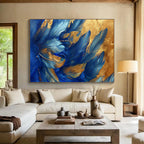 “Blue Feathers & Gold Highlights” - Abstract Nature - Painting On Canvas PT1708