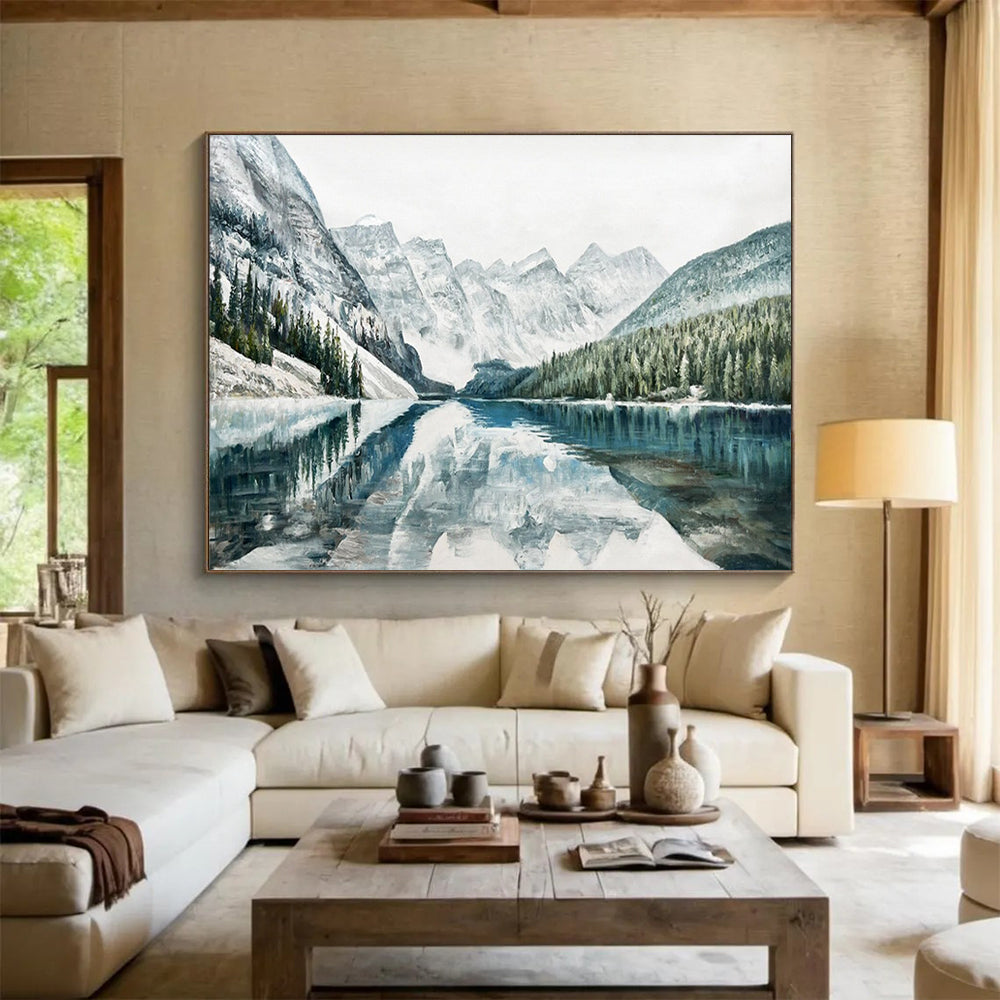 “Snowy Mountain & Lake Reflection” - Nature Landscape Painting On Canvas PT221