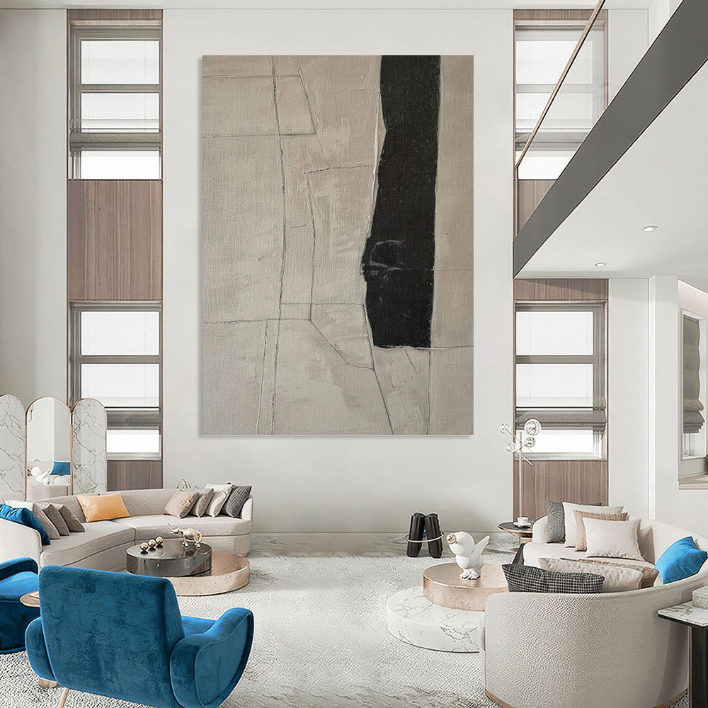 “Grey - Black Geometric Fragment” - Minimalist Abstract Painting On Canvas PT1158