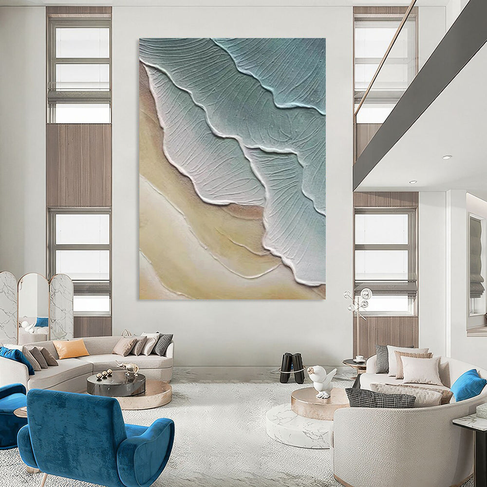 “Textured Leaf - like Shapes in Green and Beige” - Nature - Inspired Textured Painting On Canvas DS342