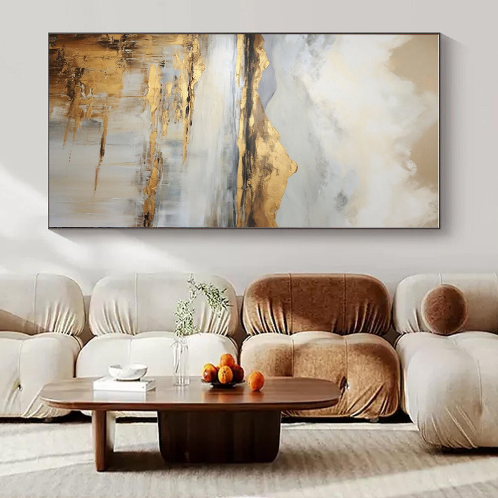 Gold, Beige, Gray with Landscape "Golden Horizons" Landscape Painting On Canvas PS1256