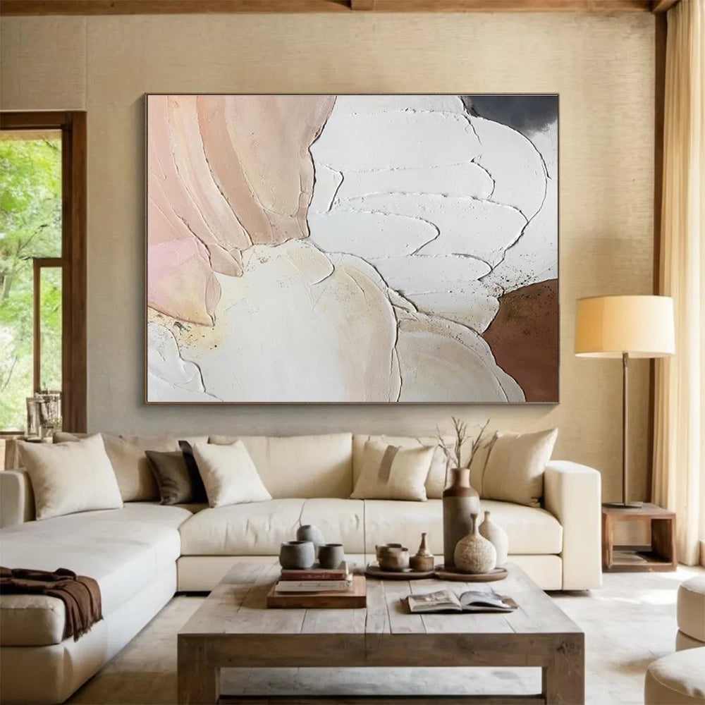 “Textured Blush and White” Abstract Painting On Canvas DKS184