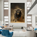 “Powerful Black Bull in Motion” - Realist - Inspired Animal Painting On Canvas PT1409