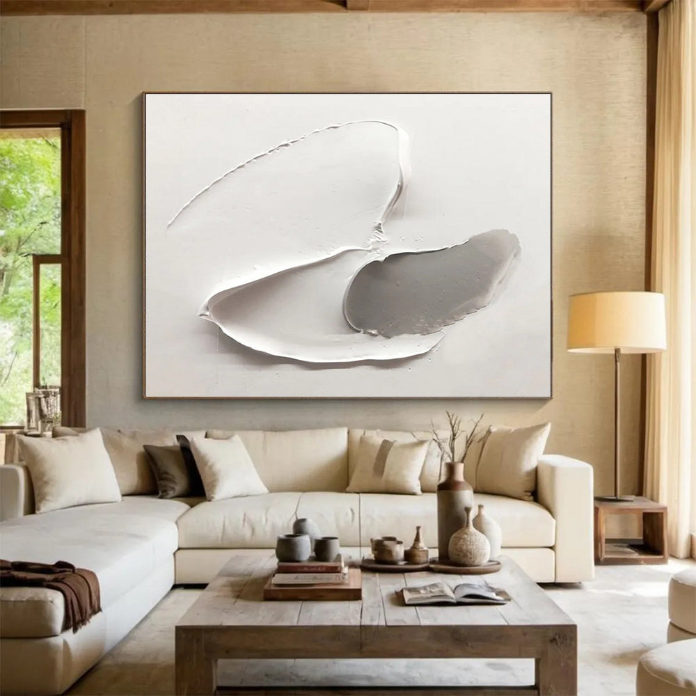 “White - Gray Sculpted Forms” - Textured Oil Painting on Canvas DKS912