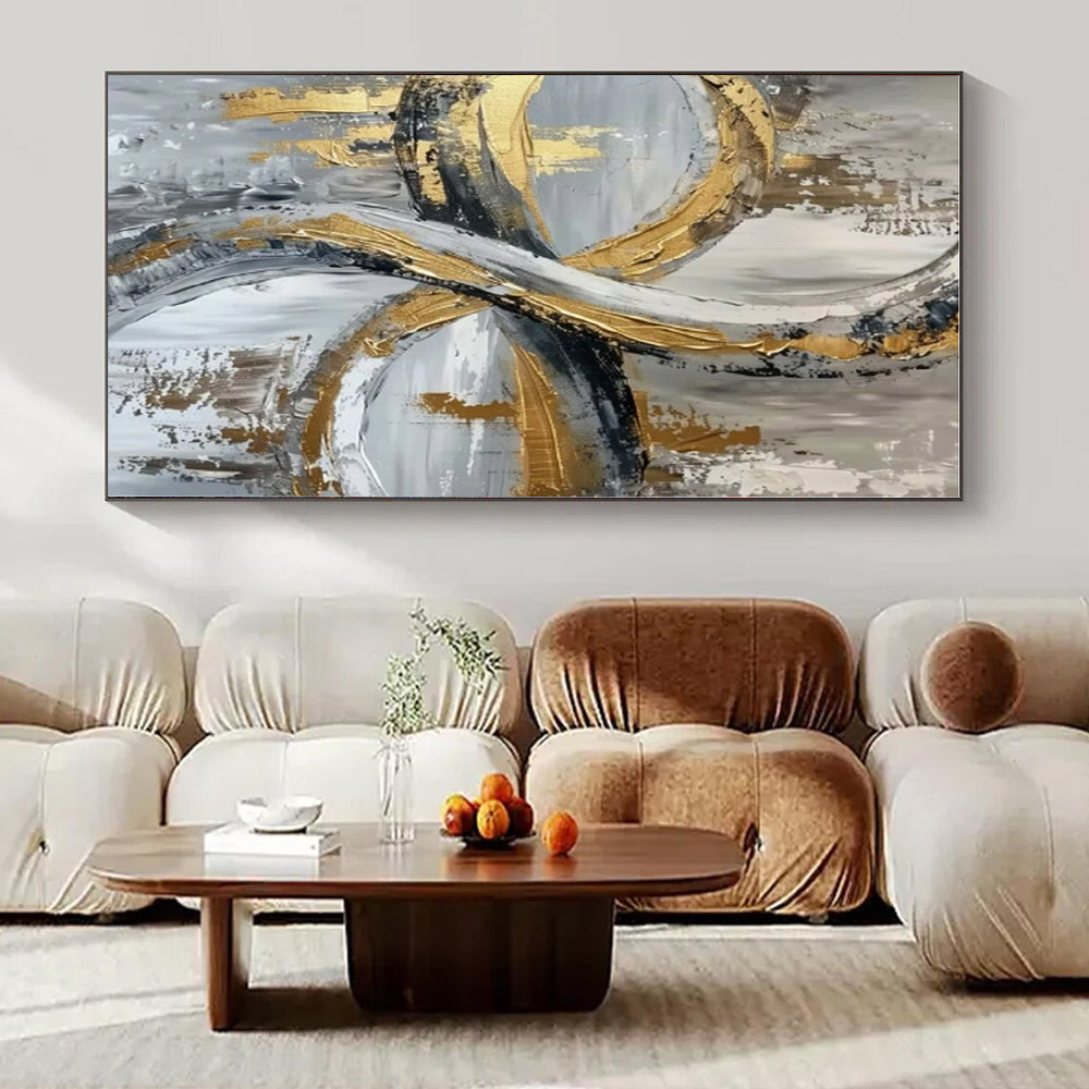 Gold and Gray Intertwined Rings - Textured Abstract Painting On Canvas PS1251
