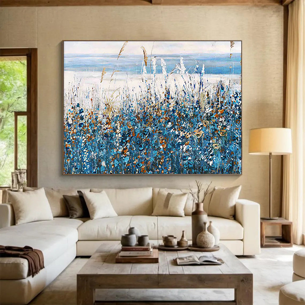 “Coastal Wildflower Field” - Impressionistic Seaside Painting On Canvas PT203