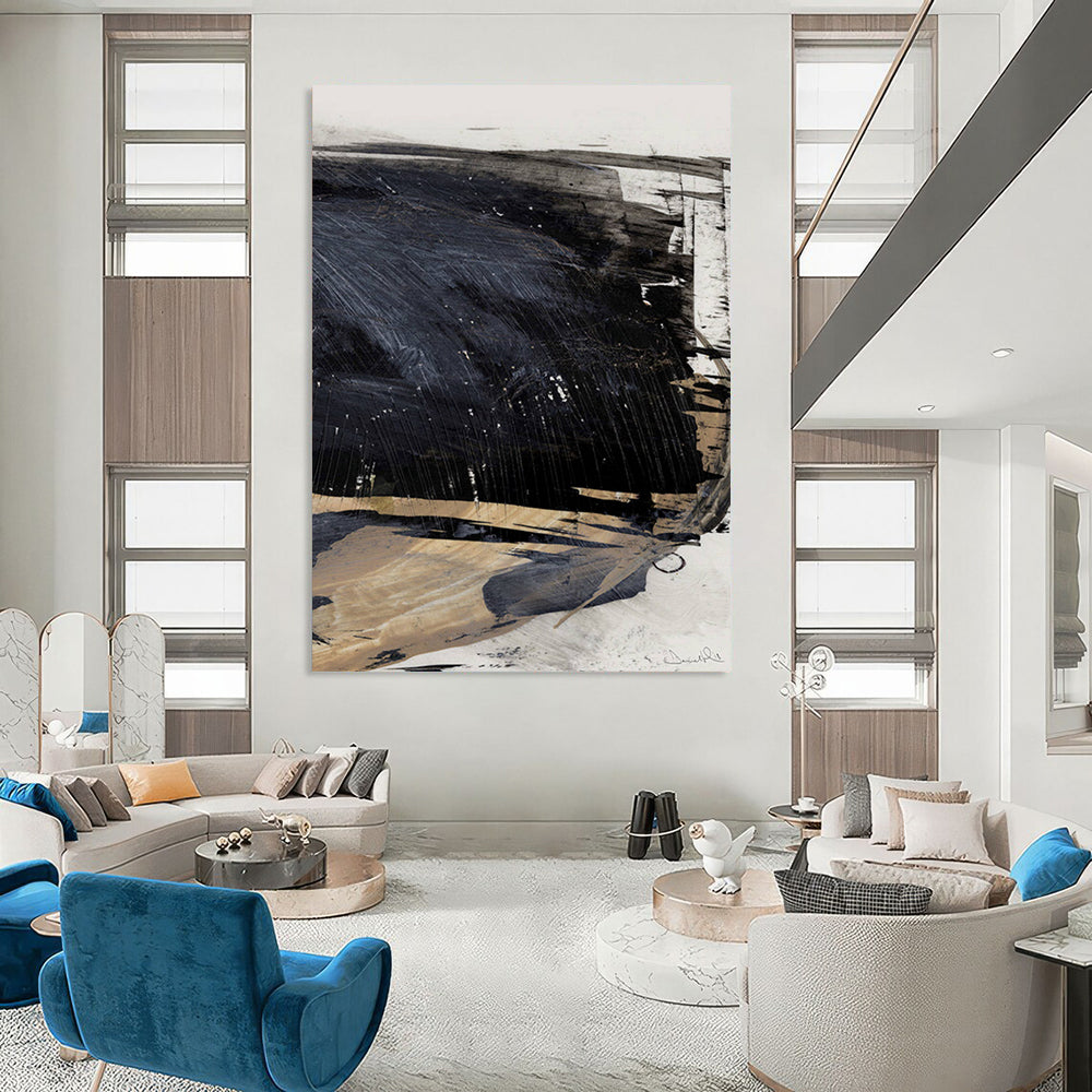 “Monochrome Depth” - Dark Gray & Light Beige Contrast Painting On Canvas DS202