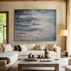 “Blue - Gray - Gold Rainfall Abstraction” - Blue, Gray, Gold, White Abstract Rain - like Painting On Canvas PS0561