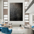 “Dark Gray Textured Grid” - Abstract Impasto Painting On Canvas PT2363
