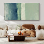Green, Blue, White with Horizontal Bands "Coastal Layers" Abstract Painting On Canvas PS1378