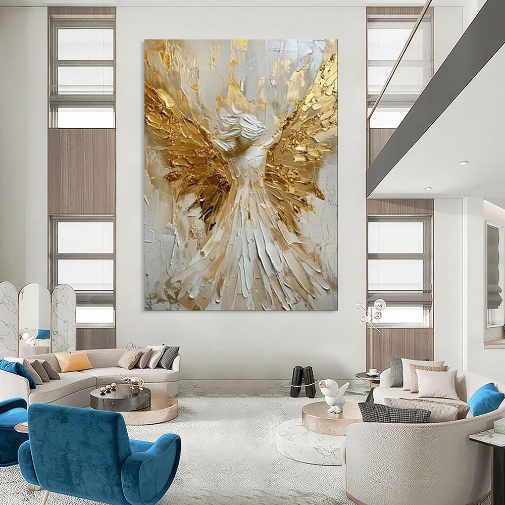 “Textured Angel with Golden Wings” - Impasto Figurative Painting On Canvas PT1908