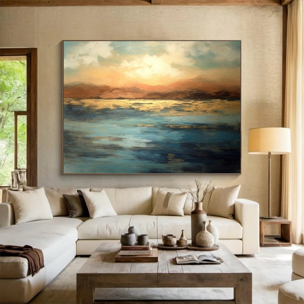 “Sunset Lake Reflection” - Expressive Landscape Painting On Canvas PT055