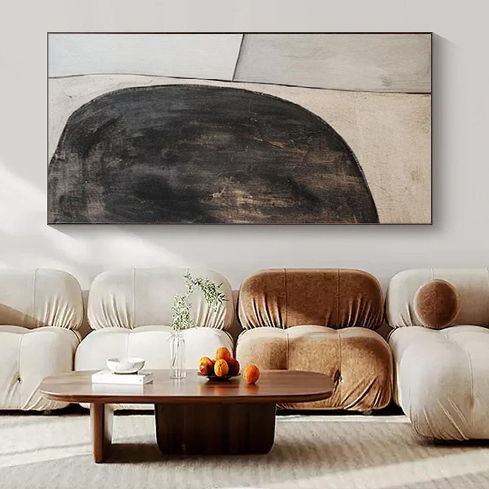 Beige and Black Circular Shapes "Organic Minimalism" Abstract Painting On Canvas PS1081