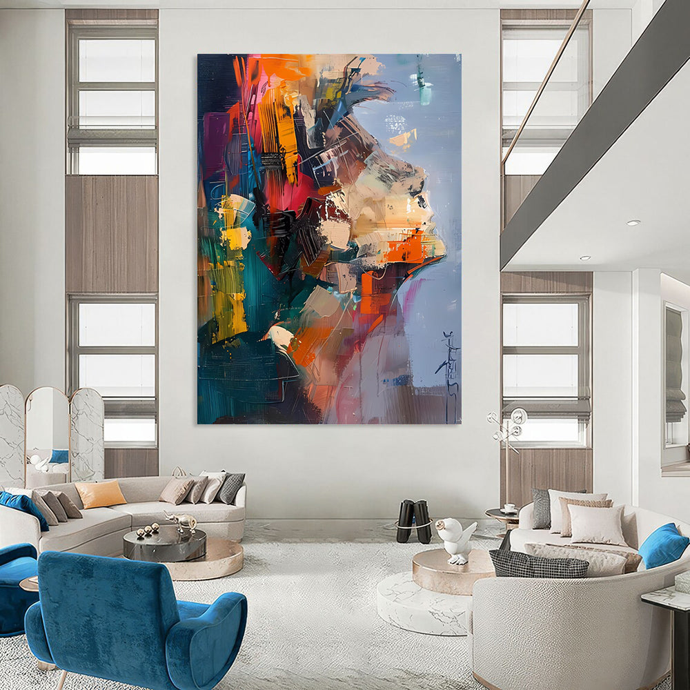 “Color - Blocked Abstract Portrait” - Expressive Abstract Painting On Canvas DS285