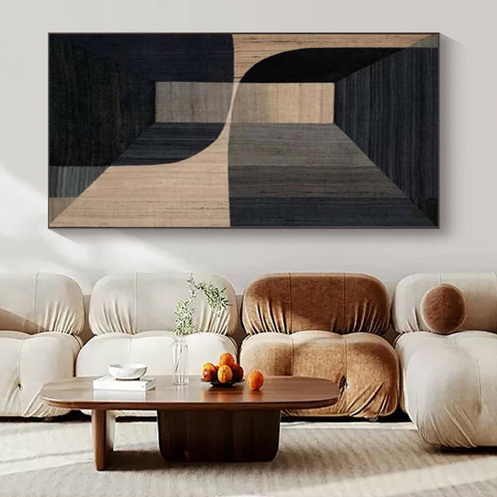 “Black - Beige Geometric Architectural” - Modern Abstract Painting On Canvas PS0136