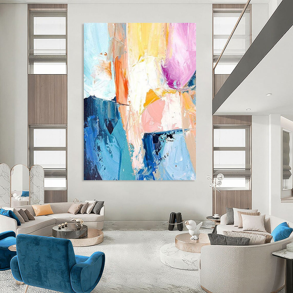 “Blue & Pink Abstract Cascade” - Flowing Abstract Painting On Canvas DS280