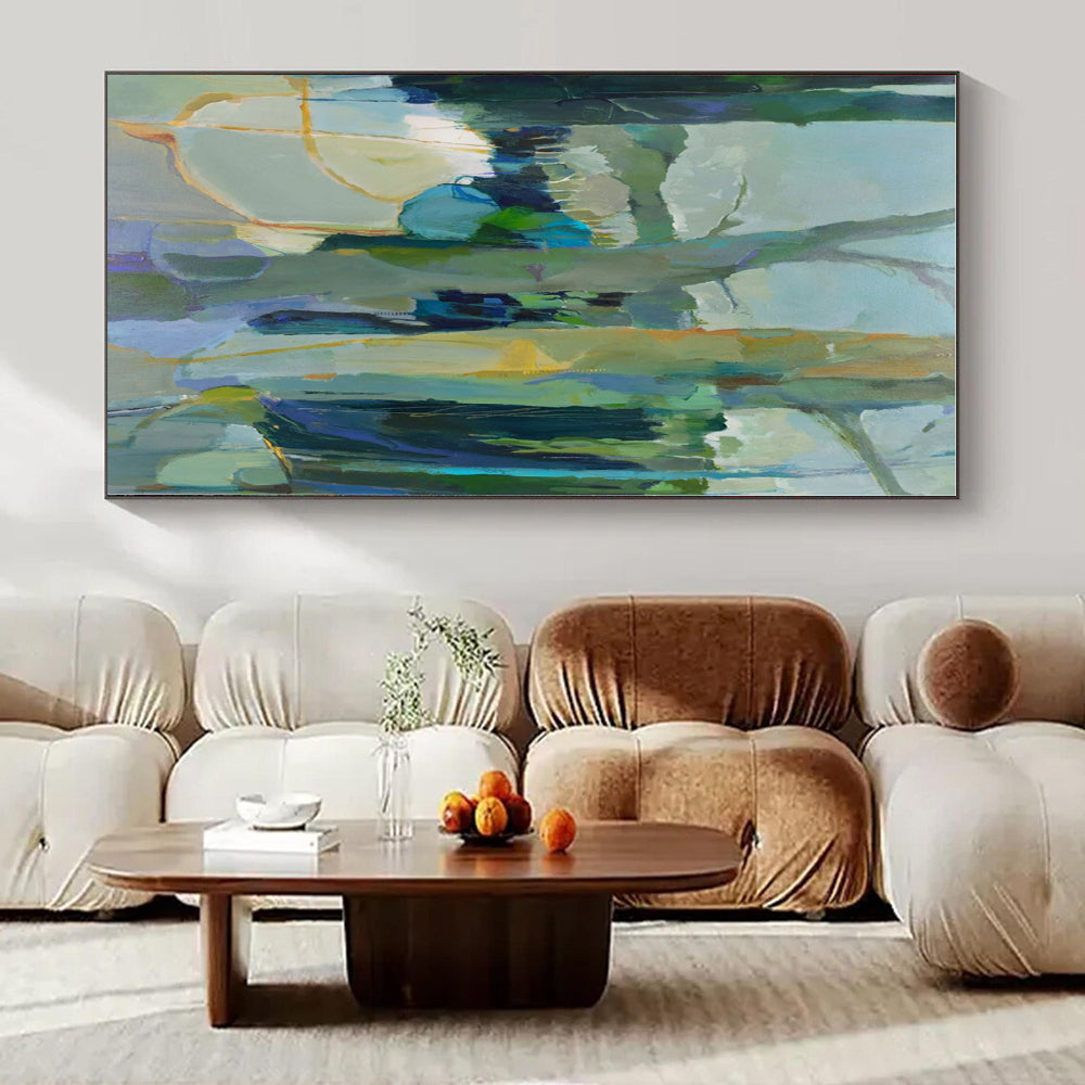 Green, Blue, Gray with Abstract Trees "Forest Reverie" Abstract Painting On Canvas PS1307