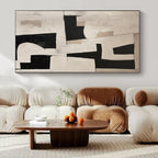 Black, White, Beige with Geometric Shapes "Geometric Rhythm" Abstract Painting On Canvas PS1364