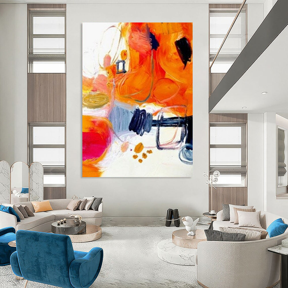 “Orange & Blue Abstract Fusion” - Color - Blocked Abstract Painting On Canvas DS272