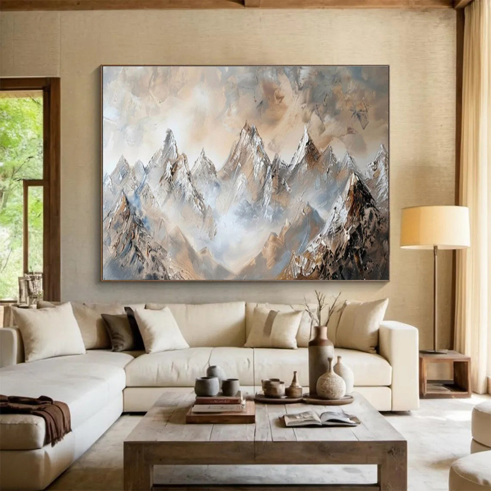 “Misty Mountain Peaks” - Impasto Landscape Painting On Canvas DKS466