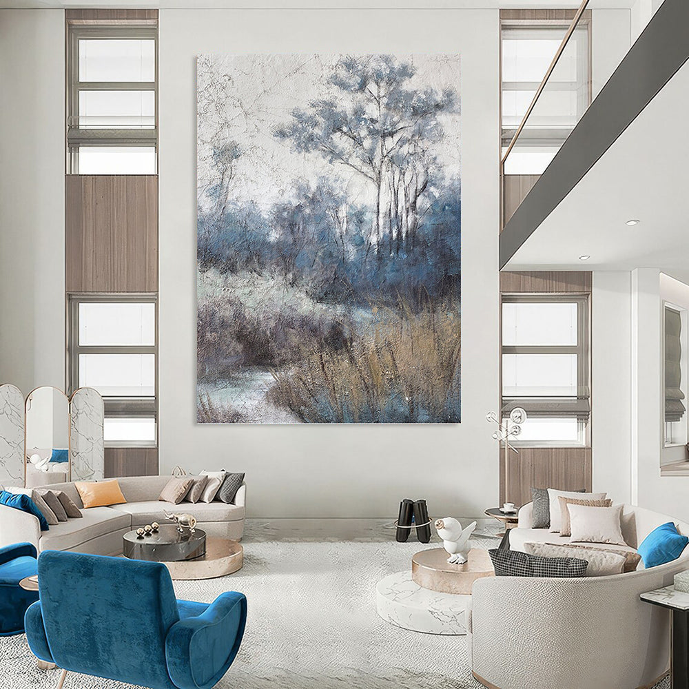 “Misty Forest Blues” - Cool Tones, Woodland Scene Painting On Canvas PT1458