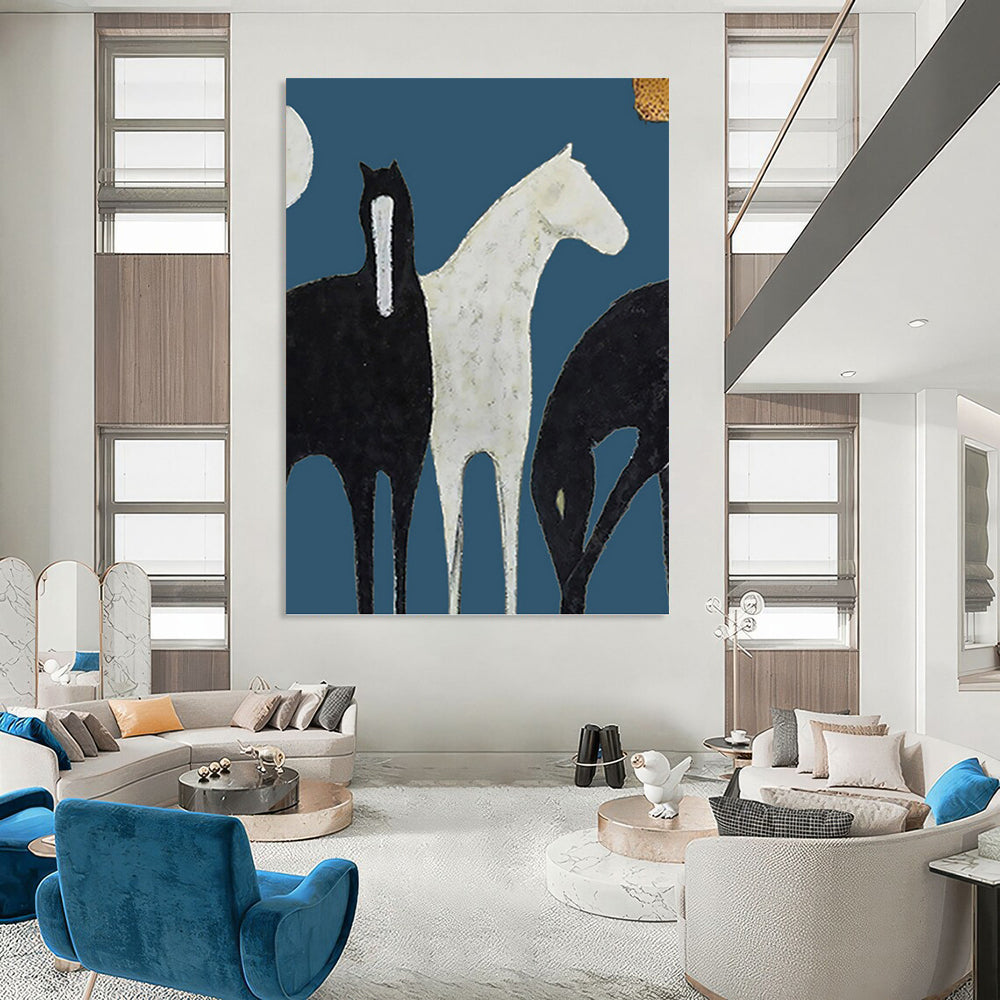 “Stylized Black & White Horses” - Minimalist - Inspired Animal Painting On Canvas PT1440