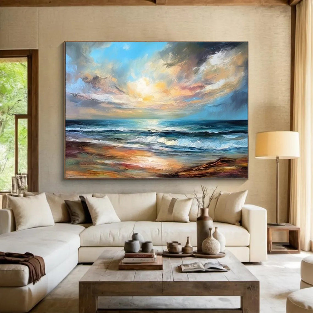 “Vibrant Seaside Sunset” - Impressionistic Landscape Painting On Canvas PT1593