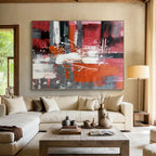“Red - Grey - White Abstract Energetic Splashes” - Dynamic Abstract Painting On Canvas PS0313