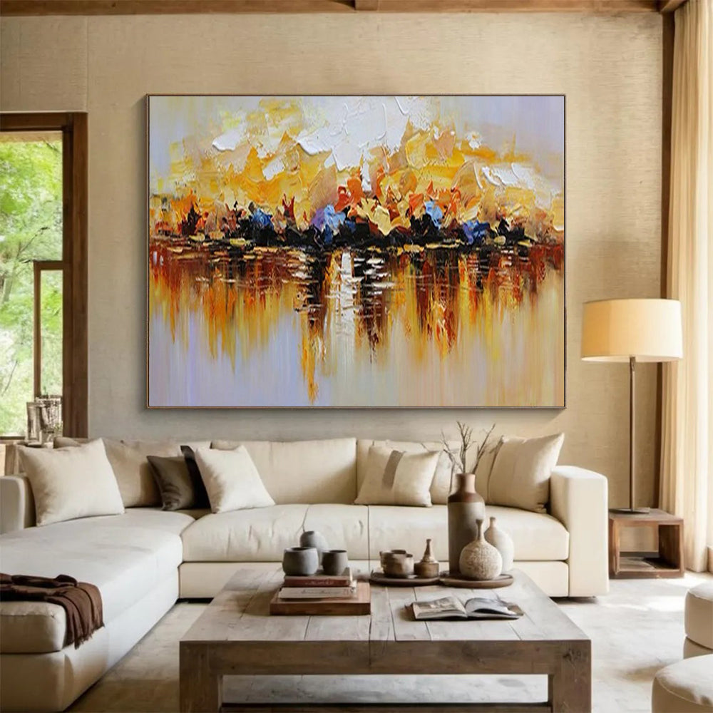 “Vibrant Lake Reflection” - Colorful Impressionistic Painting On Canvas PT1559