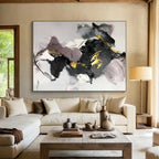 “Black - Gold - Purple Luxe Abstraction” - Black, Gold, Purple, Gray Abstract Painting On Canvas PS0511