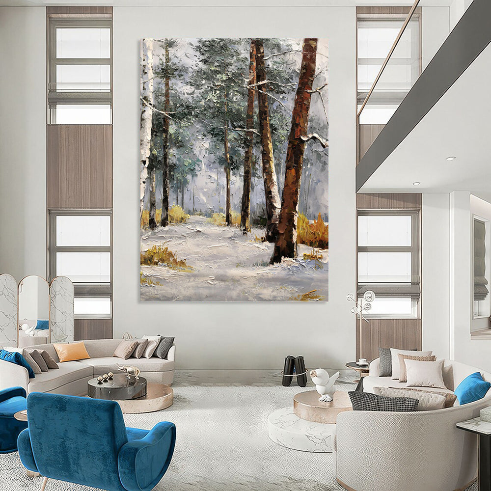 “Snowy Forest Path” - Impressionist Landscape Painting On Canvas PT1274