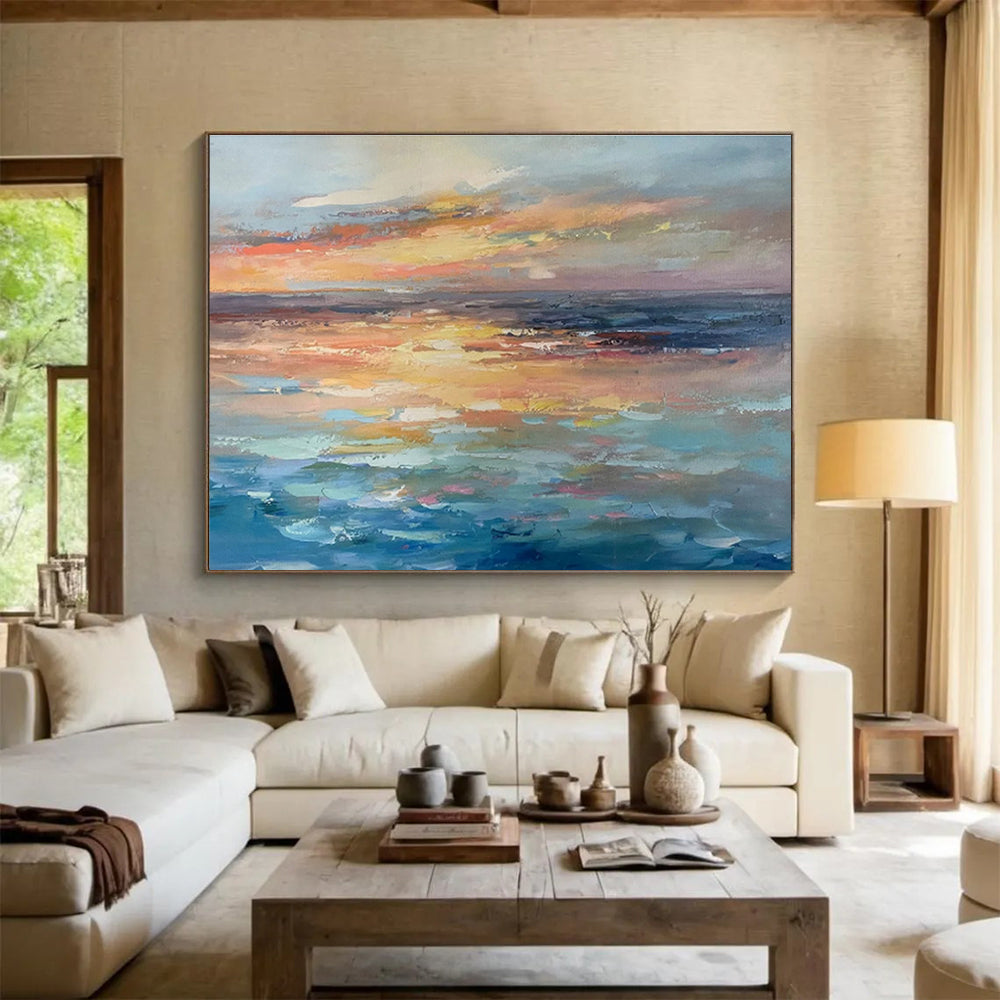 Muted Sunset Over Calm Sea Minimalist Seascape Painting On Canvas DKS119