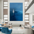 “Deep Blue Sailing Solitude” - Minimalist Seascape Painting On Canvas PT1877