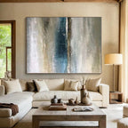 “Muted Coastal Landscape” - Blue, Gray, Beige Abstract Coastal Painting On Canvas PS0590
