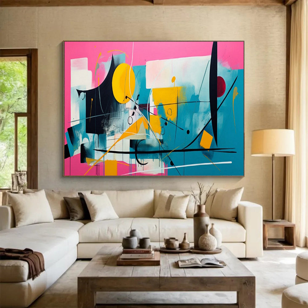 “Pink - Blue - Yellow Abstract” - Abstract Color Pop - Painting On Canvas PT1718