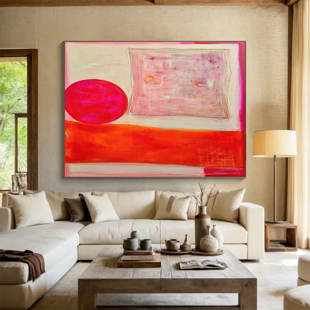 Pink and Red Abstract Shapes Painting On Canvas DKS073