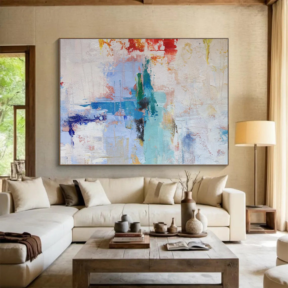 “Colorful Textured Layers with Red Accents” - Mixed - Media Abstract Painting On Canvas PS0226